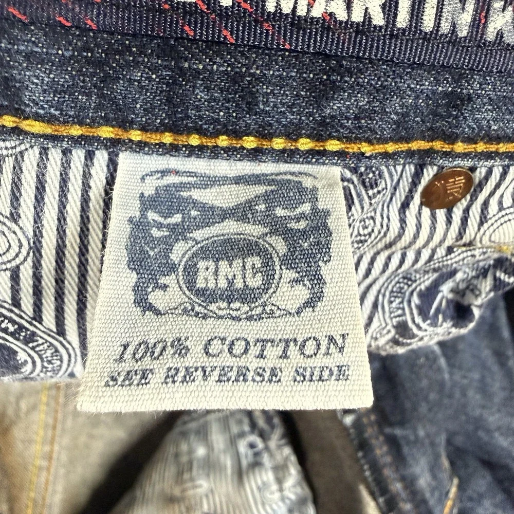RMC Martin Ksohoh Red Monkey Company Mens Indigo Graphic Jeans Wave Logo 30x34